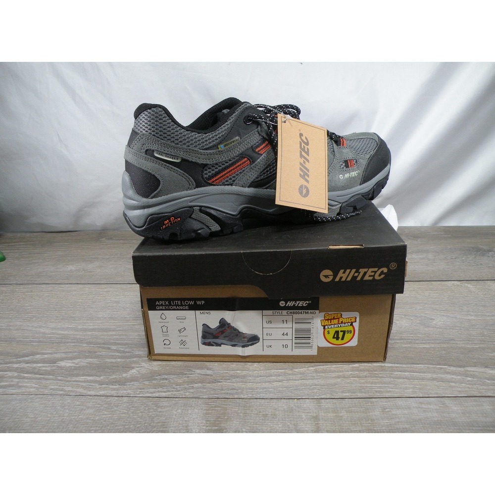 New Hi-Tec Apex Lite Low WP Men's Waterproof Hiking Trail Shoes Grey Orange US